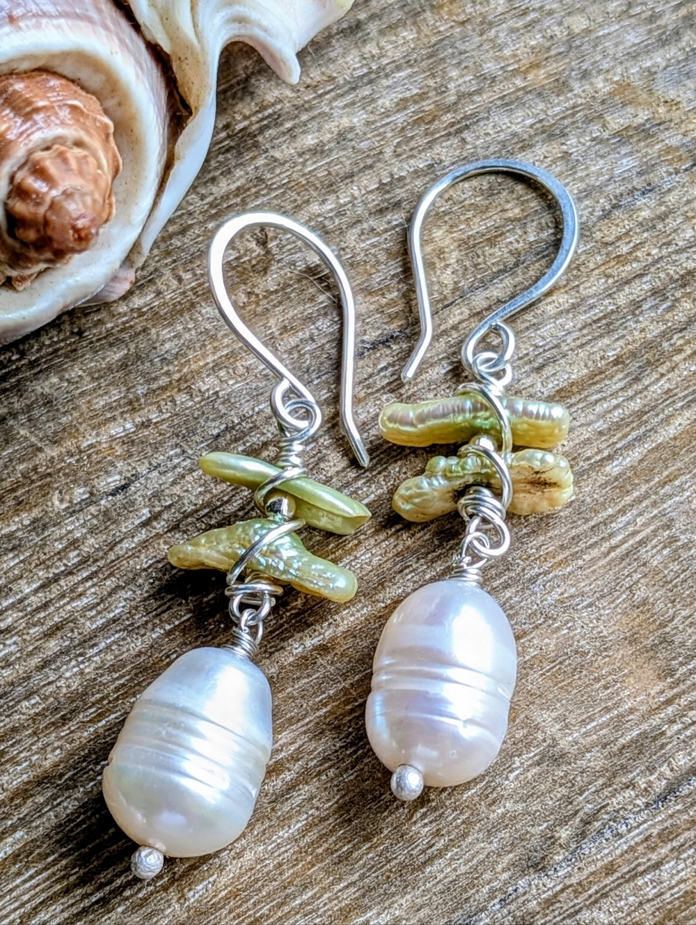 Luminous Fresh Water Pearl Earrings Genuine Solid Sterling Silver Artisan Design